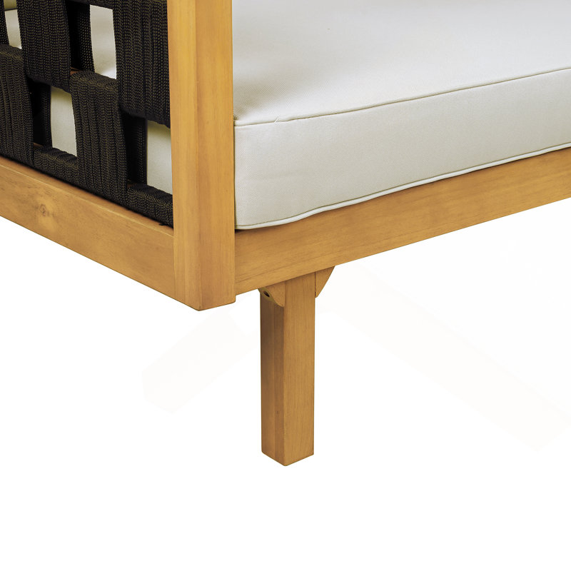 Lit de jour extérieur spacieux à trois places avec structure en acacia durable et corde moderne