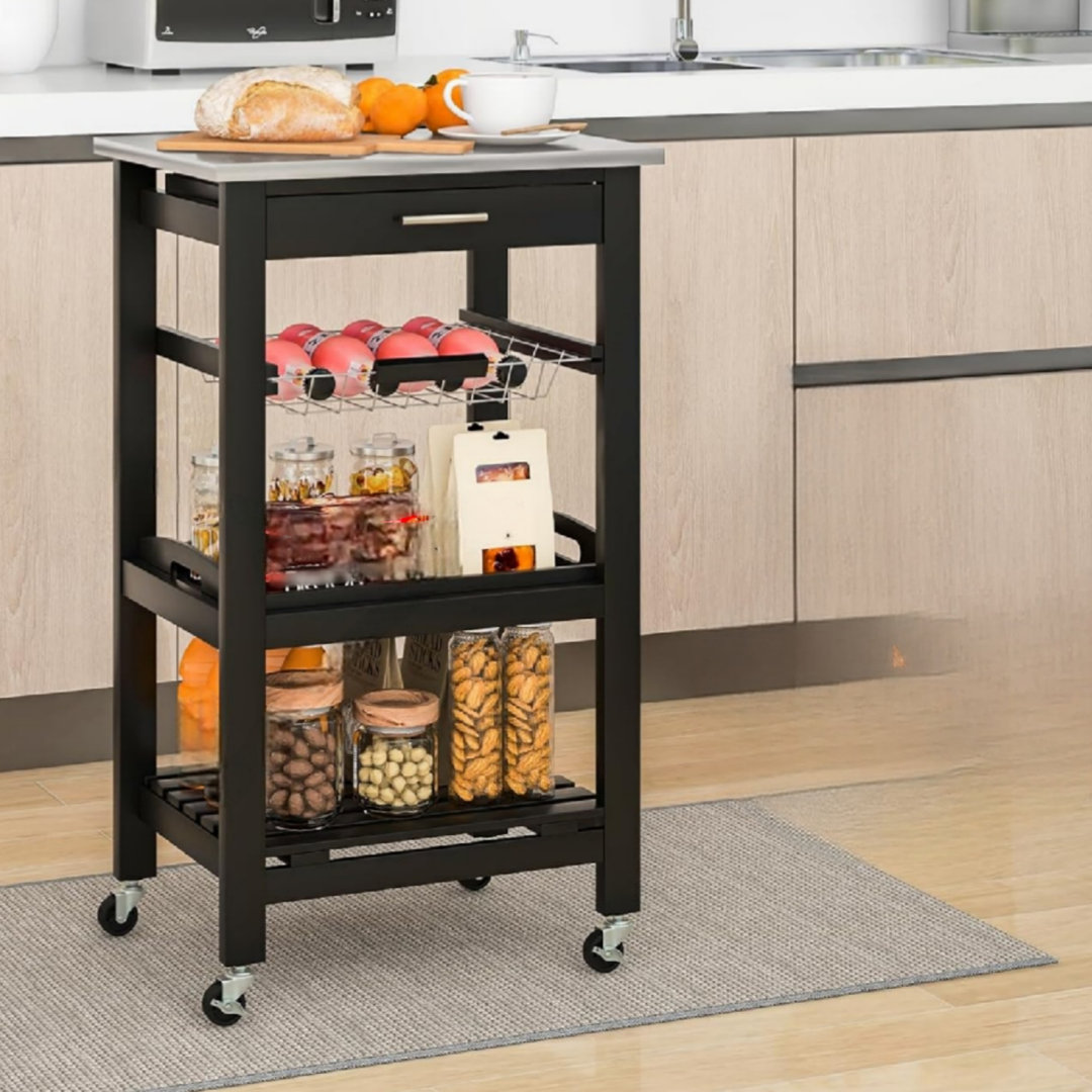 4-Tier Rolling Trolley Cart, Mobile Utility Storage Organiser Shelves with Lock Wheels Black