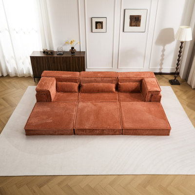Plancher convertible orange à 3 places en molleton de compression orange, canapé modulaire Diy avec rembourrage haute densité, tissu de lit sans assemblage requis, canapé modulaire désossé, mousse à mémoire de forme