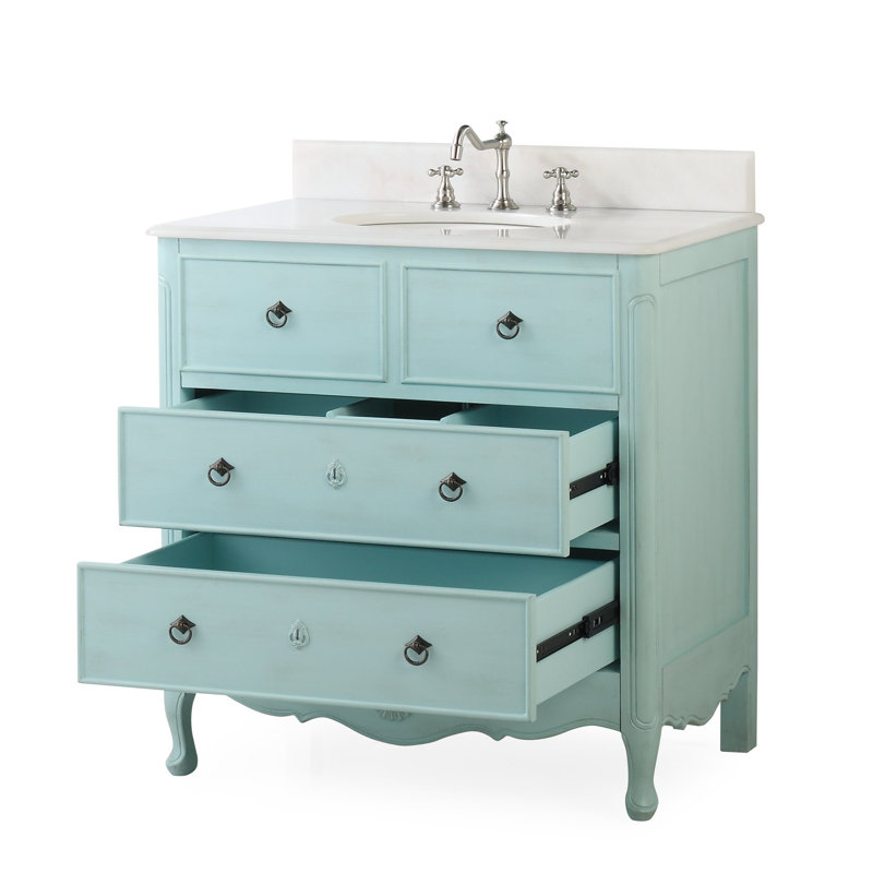 Ensemble de meuble-lavabo sur pied simple 34 po Medina, Bleu clair vieilli