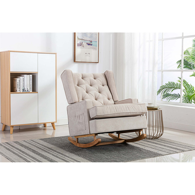 Living Room Comfortable Rocking Chair 39.7x37x27.1, Tissu de polyester blanc