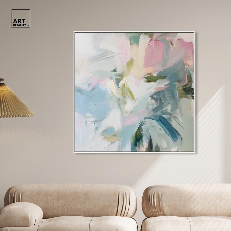 Élégante toile abstraite verte, art coloré moderne par Art Remedy, H 41 po x l 41 po x P 1,8 po, Cadre flottant blanc