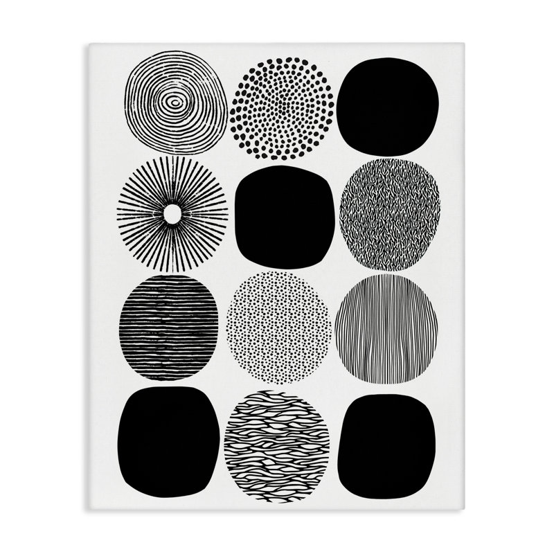Art mural noir et blanc à motif de cercles flottants par Lisa Nohren, H 30 po x l 24 po