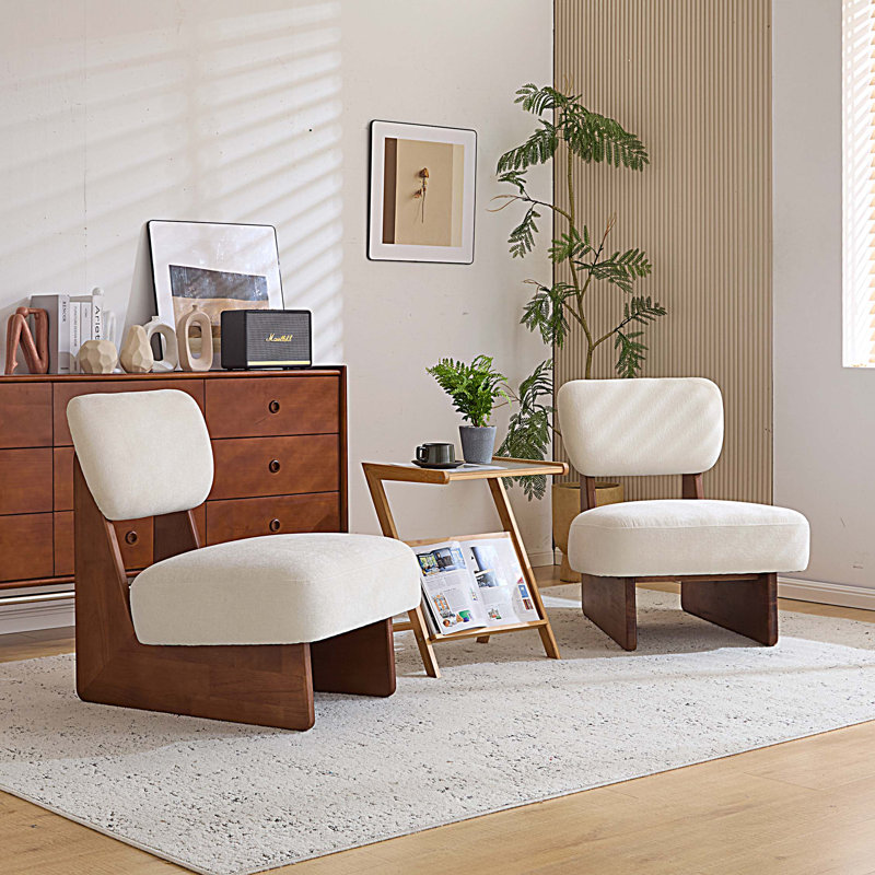 Vierra Fabric Upholstered Accent Chairs, Dark Walnut, White