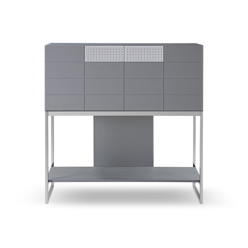 Hamayel Metal Base Secretary Desk, Dark Chrome, Grey
