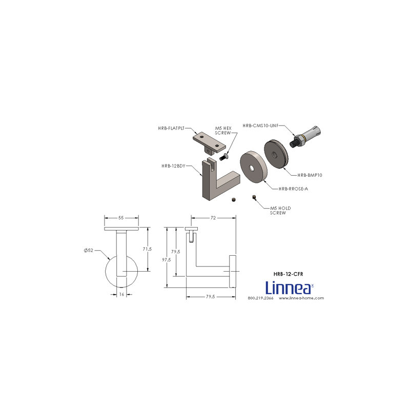 Concrete Mount Handrail Bracket with Round Rose and Flat Plate, Satin Stainless Steel