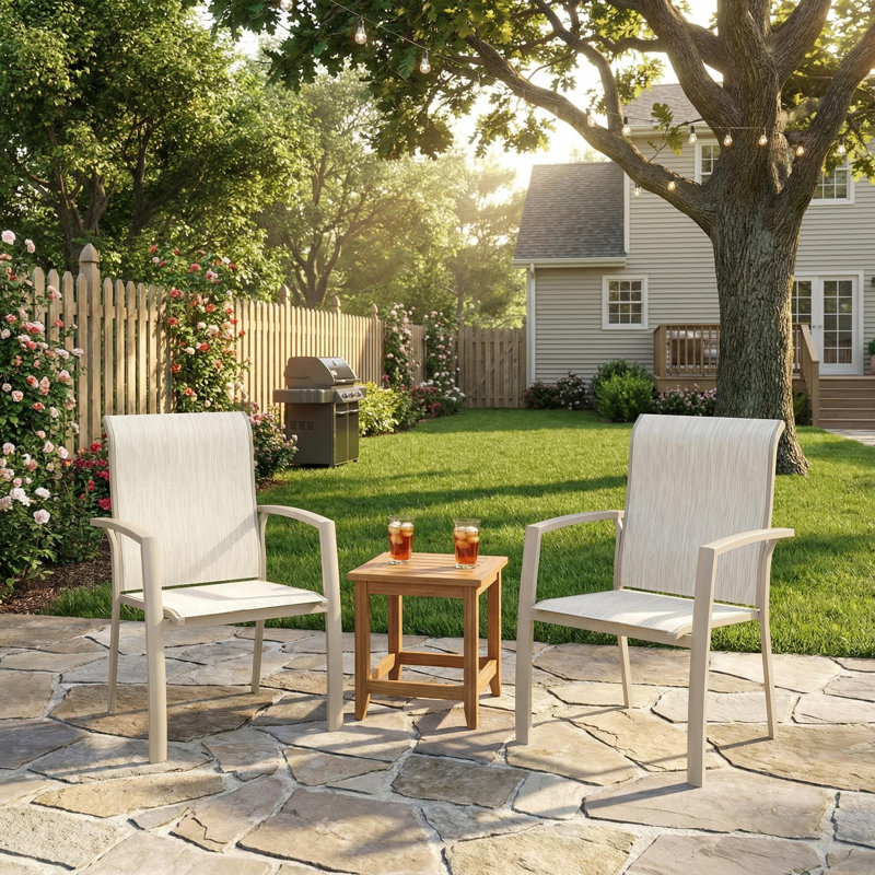  Stackable Outdoor Dining Chairs, Beige, Beige