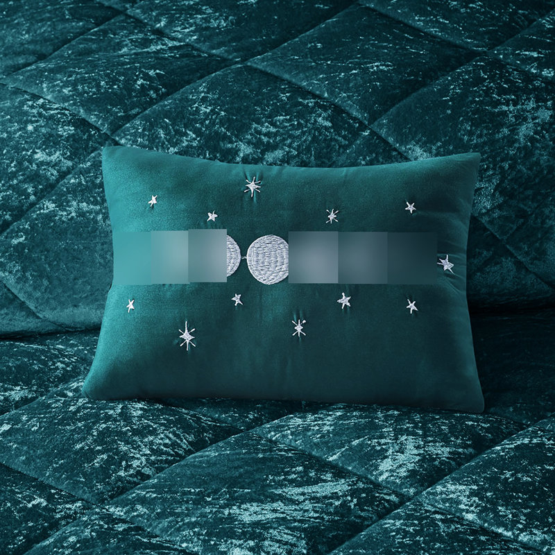 Édredon en velours bleu sarcelle pour lit double / grand lit, 2 taies décoratives, 1 coussin, rembourrage en diamant, édredon, coussin