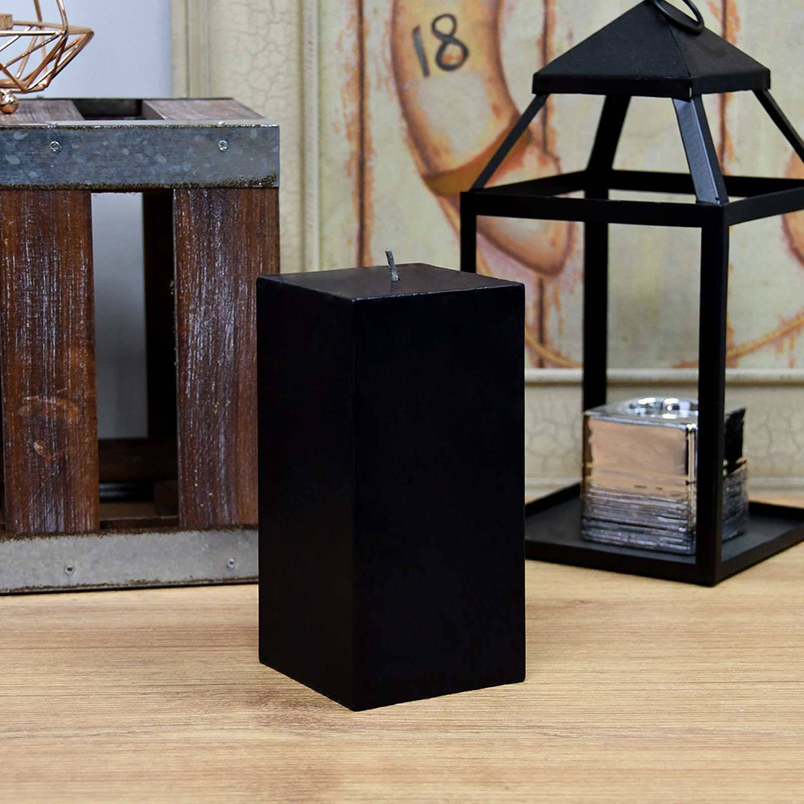 Square Pillar Candle, Black, 6" H x 3" W x 3" D, 1 Candle