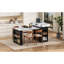 Table de salle à manger extensible avec plateau pliable et prise de courant, marbre blanc et noir de jais, 3 places, buffet pour îlot de cuisine