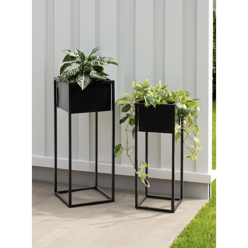 Azuolas 2-Piece Metal Pot Planter Set, 27" H x 10.5" W x 10.5" D