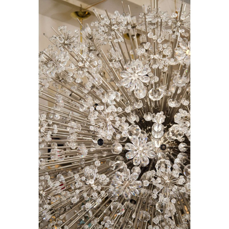 Lustre sphérique clair Spoutnik Stella, Chrome brossé, Fumée, 34” Wide x 30” Height