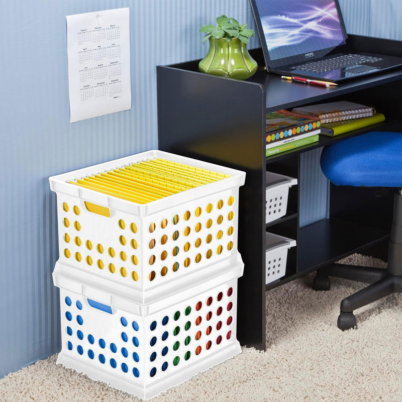 Sterilite Stackable Plastic Storage Open Crate Bin Organizer Box, White, 12-Pack, White