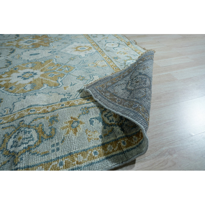 Gray Hand-Knotted Wool Framed Rosettes Geometric Modern Contemporary Carpet Rug, 8' x 10'