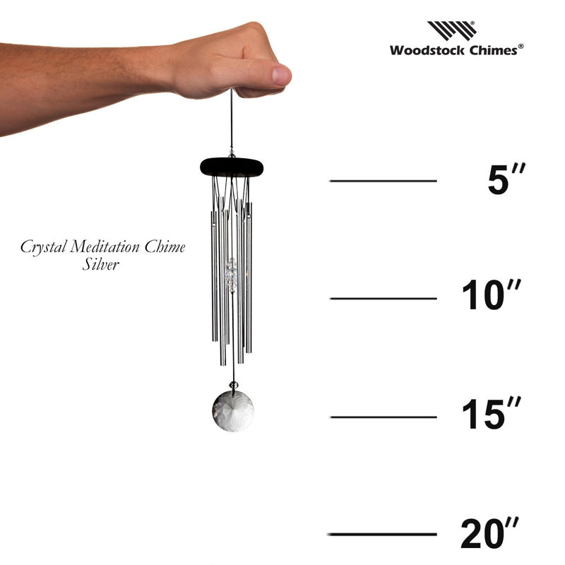 Silver Polished Aluminum Meditation Wind Chime with Crystal Accents