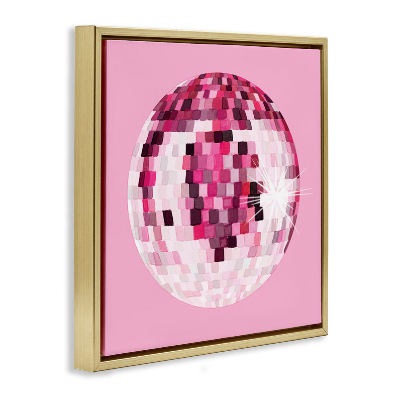 Boule disco rose éblouissante, Cadre flottant métallique doré, H 25 po x l 25 po