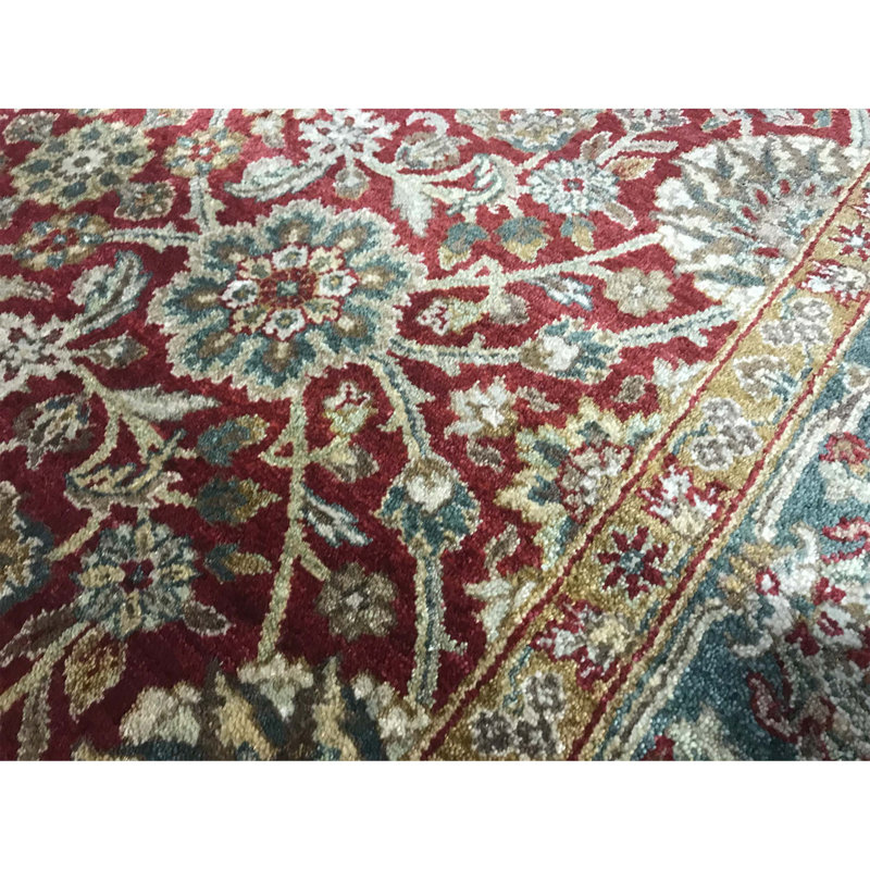 Hand-Knotted High-Quality Red and Green Area Rug