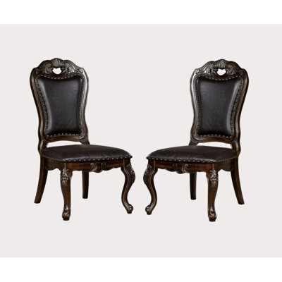 Chaises d'appoint traditionnelles 2 pièces en bois de noyer brun foncé