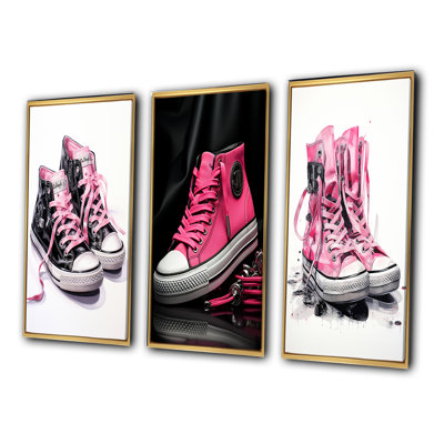 «Fashion Pink Sneakers Obsession», 3 pièces sur toile
