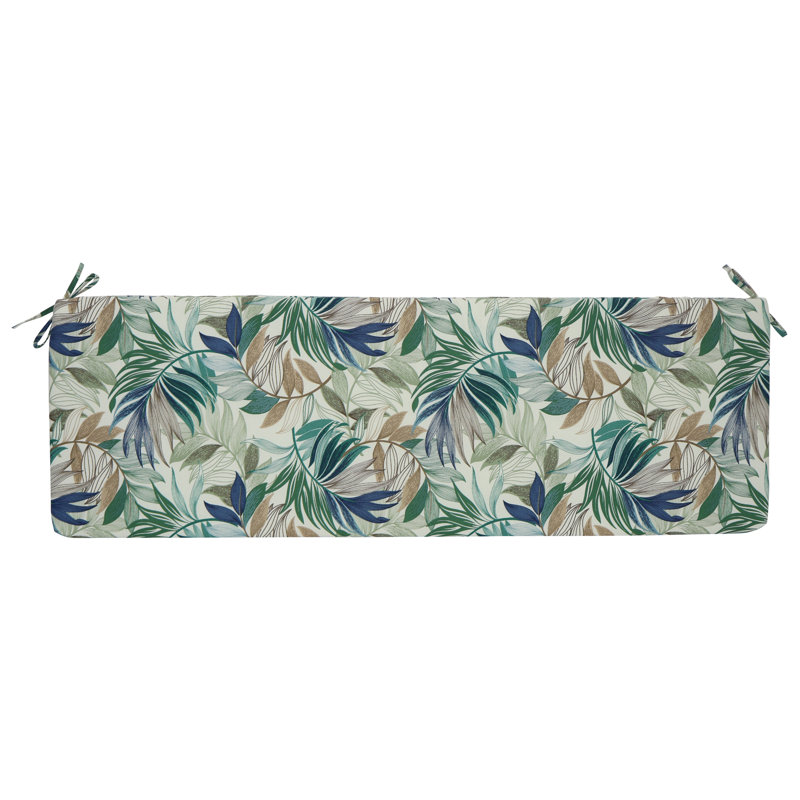Outdoor Bench Cushion, 60" W x 19" D, Tan/Green/Oasis Chambray Floral
