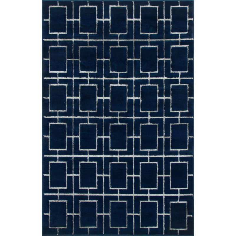 Tapis bleu marine / argent Glam, Rectangle 4 pi 1 po x 6 pi 1 po