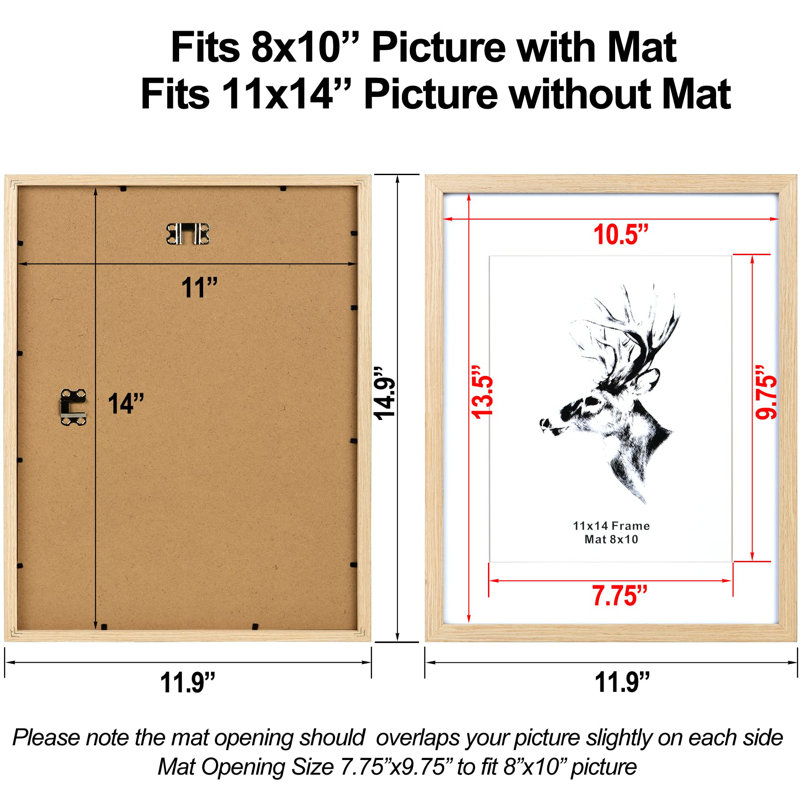 Picture Frame With Mat, Natural Wood Picture Frames Set Of 4 Packs, Wood Frame High Definition Glass Frame, MDF Wood Frame Tabletop And Wall Mounting Horizontal Or Vertical Display