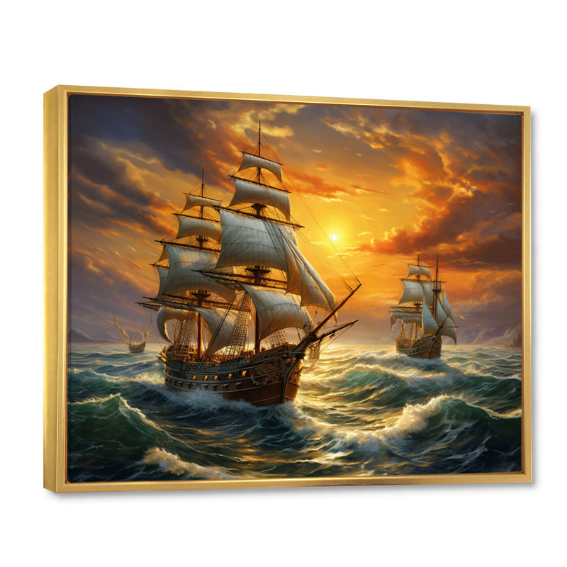 Boat Majestic Mariners II - Imprimé, Cadre flottant doré, H 24 po x l 32 po x P 1 po