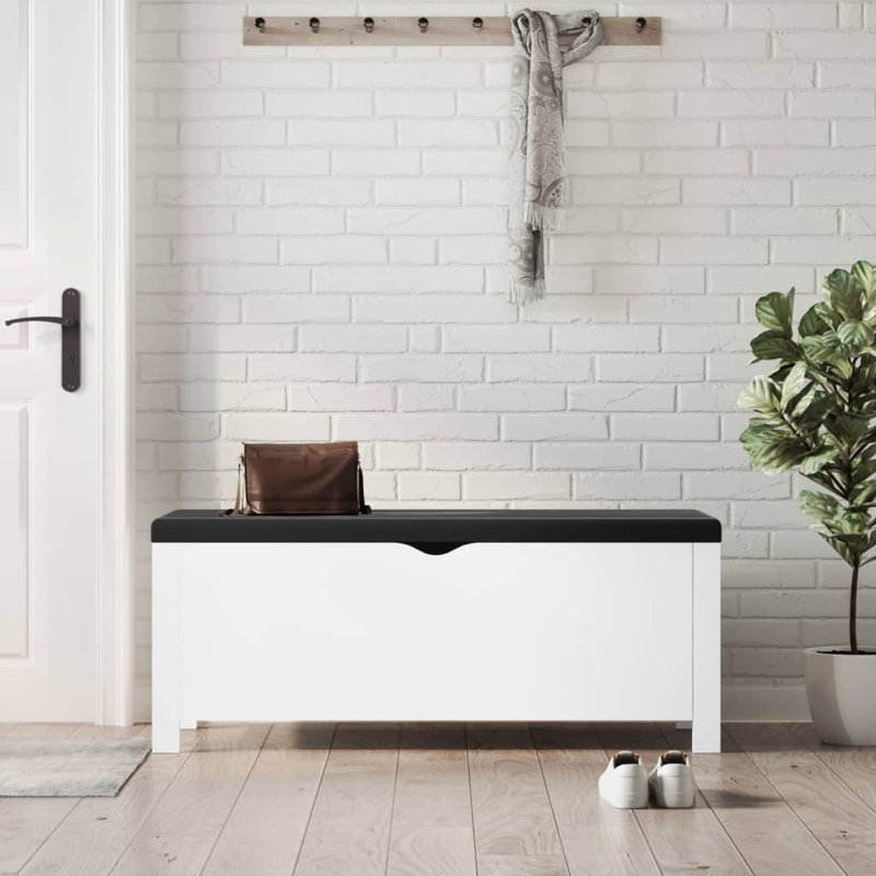 Banc de rangement en similicuir Atalfo, Noir, Blanc