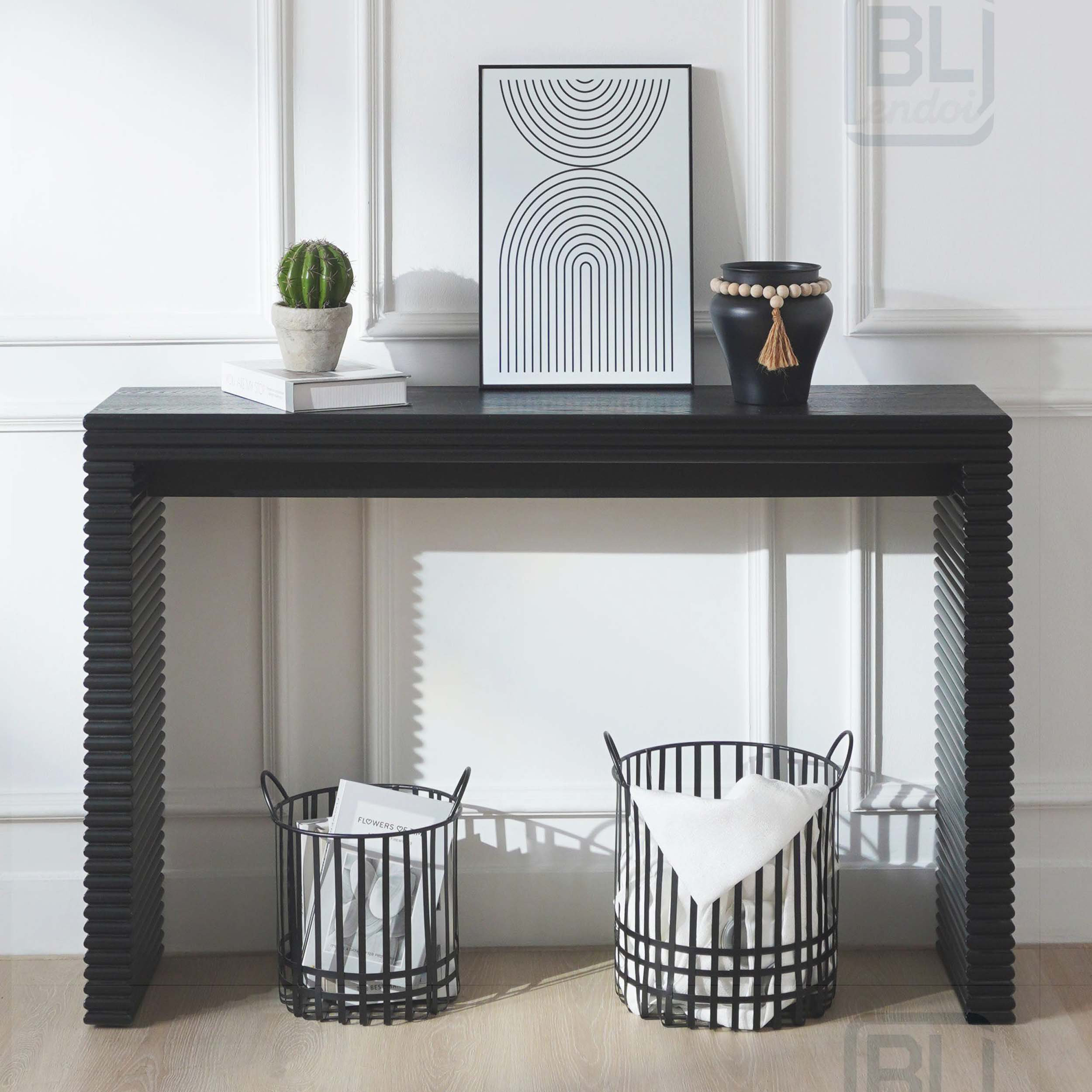 Blendoi Brooke Modern Black Console Table with Ribbed Texture Design,47 ...
