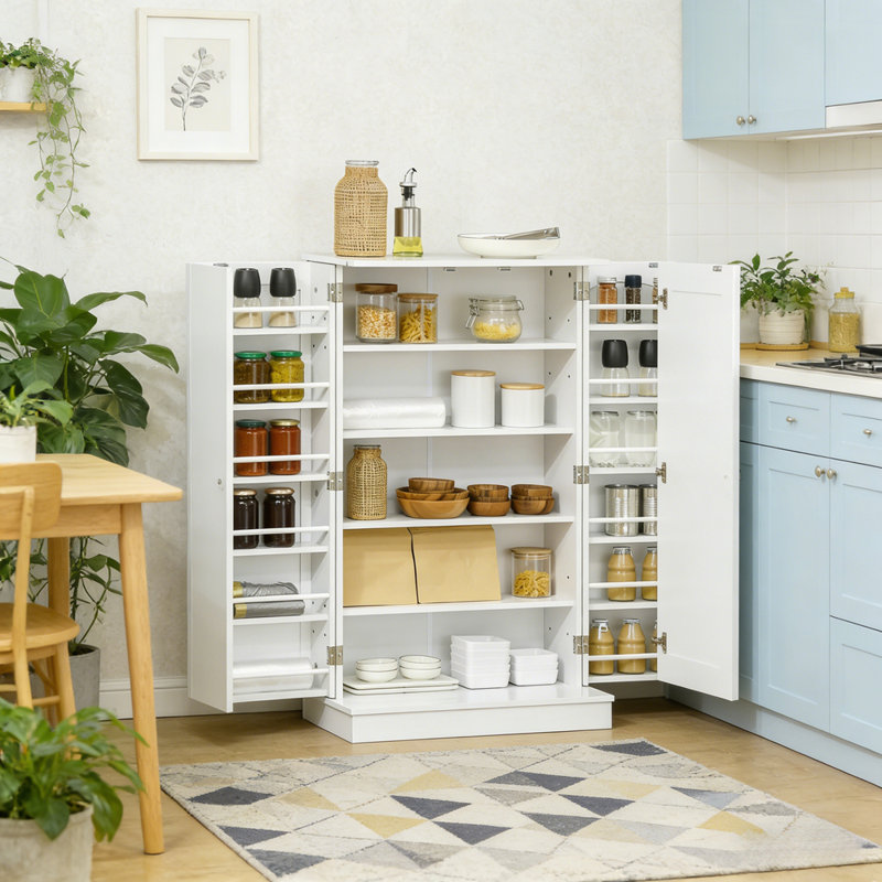 5-Tier Adjustable Storage,Pantry Cabinet, White