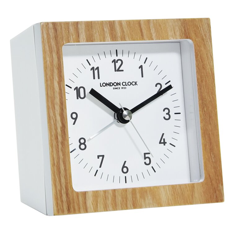 Analogue Wood Alarm Tabletop Clock in White/Natural