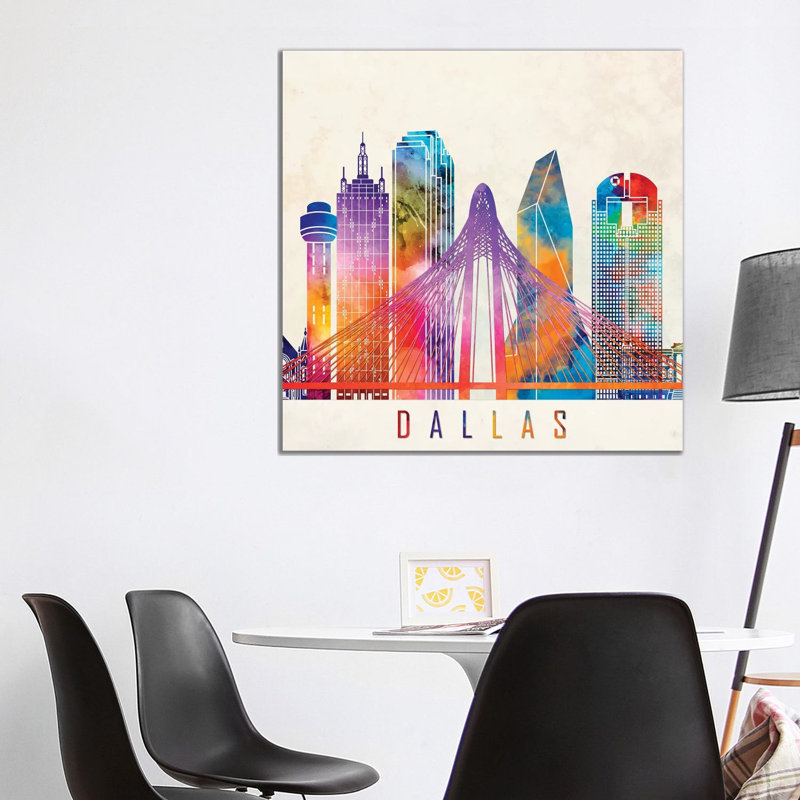 Dallas Landmarks Watercolour 1 Piece Wrapped Canvas Wall Art, 93.98 cm H x 93.98 cm W