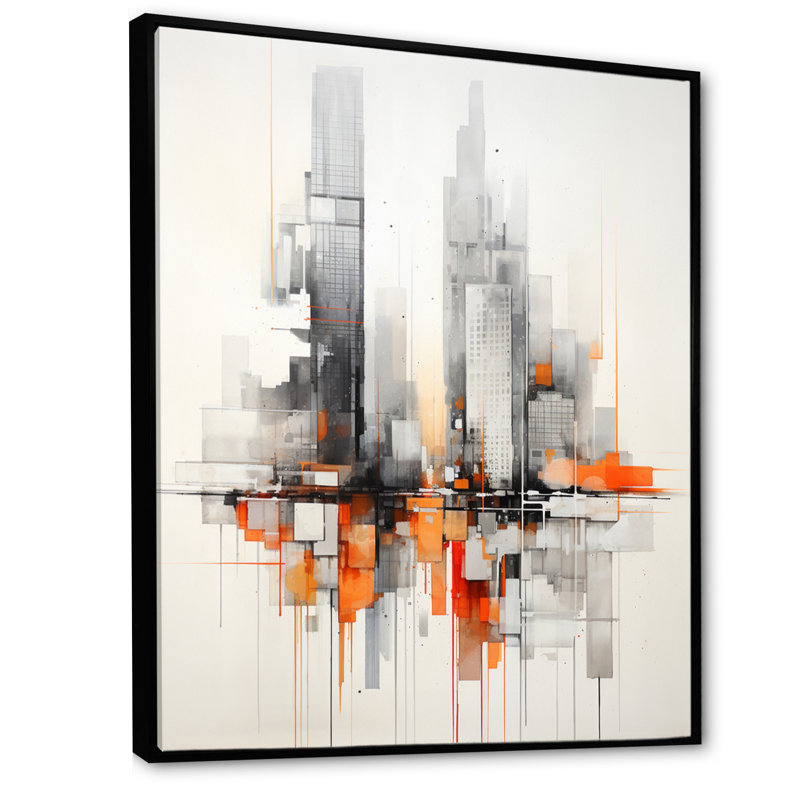«Lascelles Orange Grey Minimalisme Urban Rhythm I», reproduction sur toile, Cadre flottant noir, H 32 po x l 24 po x P 1 po