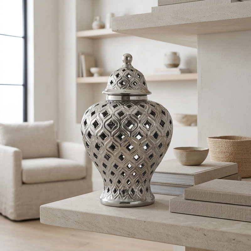 Ava Handmade Ceramic Ginger Jar, 13" H x 8" W x 8" D