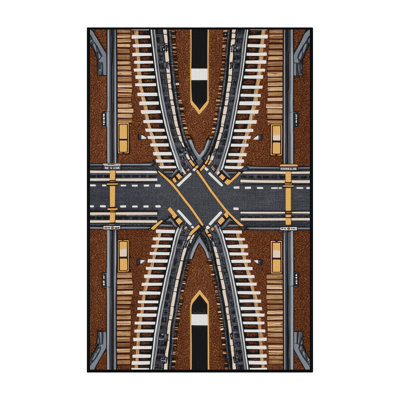 Machine Washable Transportation Black Area Rug