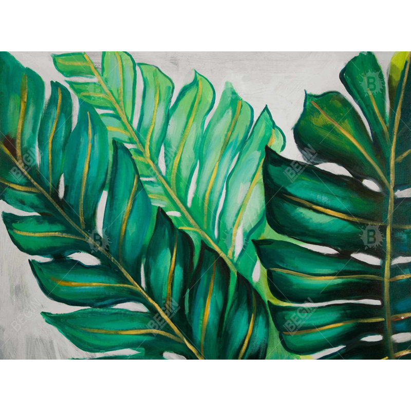 Three big exotic plant leaves Bath Mat with Non-Slip Backing - Quick Dry Memory Foam Bathroom Rug - Absorbent - Modern Plush Spa-Style - Machine Washable