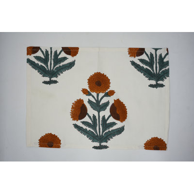 Fabdivine 18X18 Inch Cotton Orange Floral Handcrafted Napkin Dining Deccorative, Badshah Print