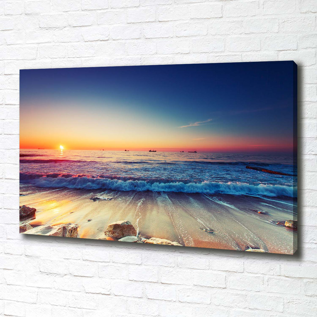 Leinwanddruck - Wandkunst - Drucke auf Leinwand - 100X70 Bildmotiv: Sonnenaufgang am Meer