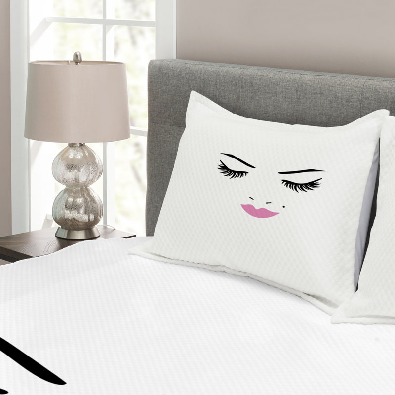 Adyson White/Black/Red Microfiber Bedspread Set, 220 x 264 cm