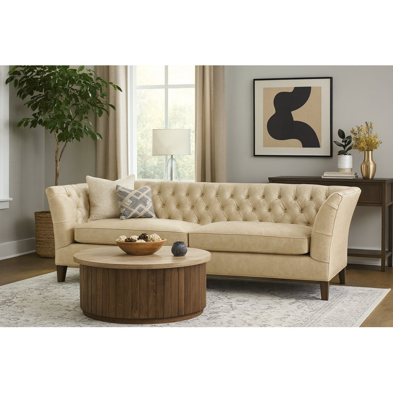Carley The 98" Duncan Top Grain Leather Sofa with Down Blended Seat Cushions