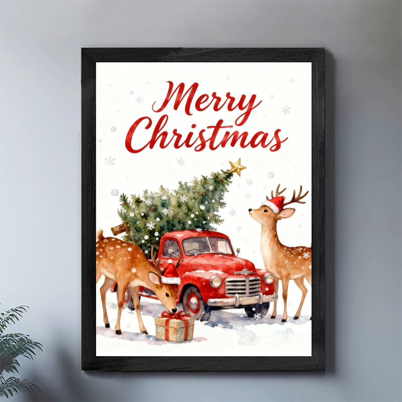 «Black is Vintage Merry Christmas, Christmas is here», reproduction d'art encadrée noire, H 17 po x l 13 po