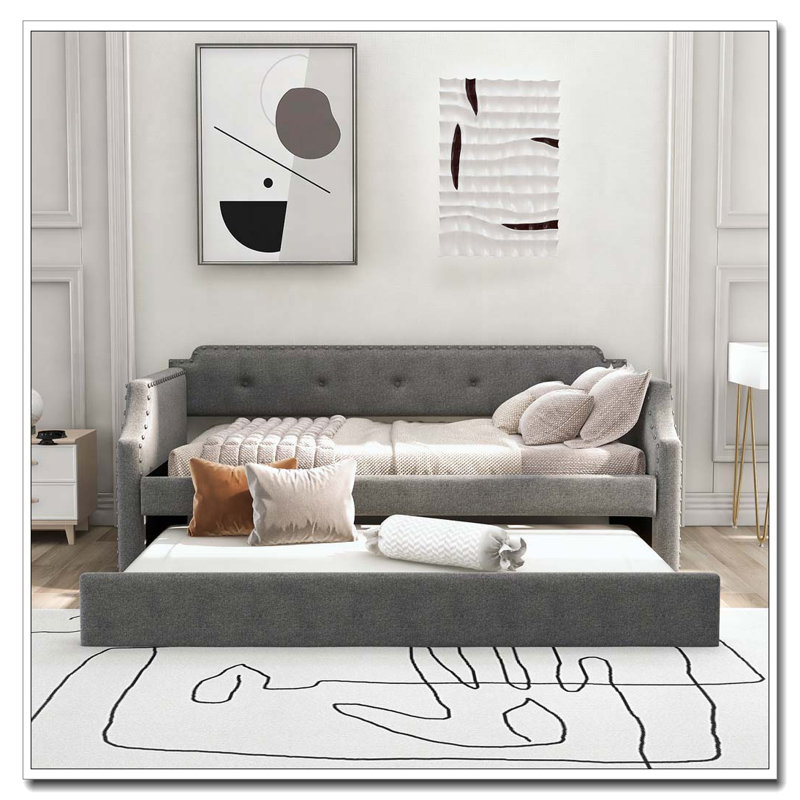 Lit de jour rembourré avec couchette, Gris