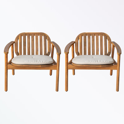 Ensemble de 2 chaises d'extérieur en bois avec coussin moelleux et pieds robustes