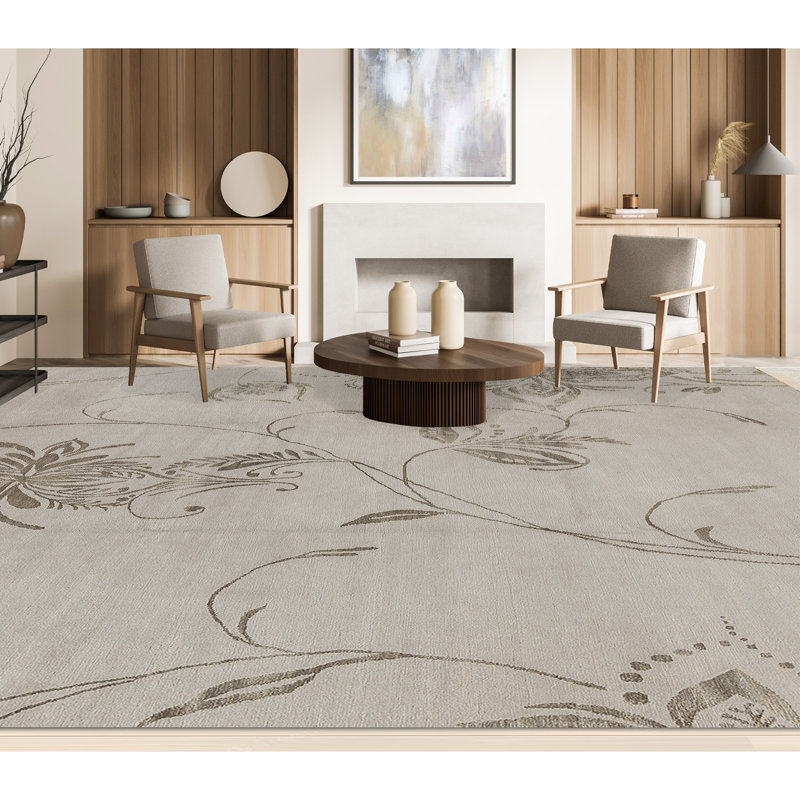 Tibetan Floral Area Rug in Gray