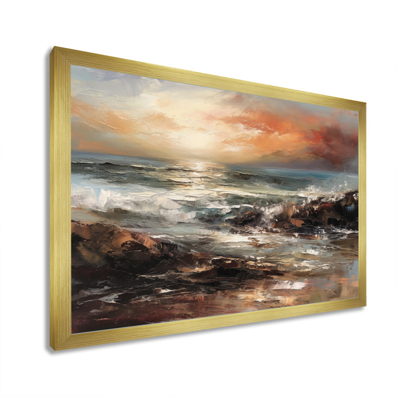«Whispering Coastal Sunset II», reproduction sur toile, H 12 po x l 20 po x P 1 po, Encadrement doré