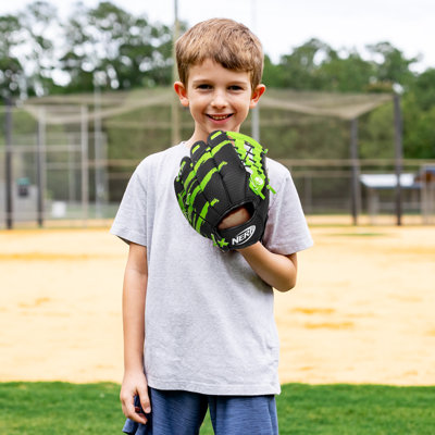 NERF Proshot Kids Teeball Glove + Ball Set - Youth Baseball Glove + Foam Ball Set - Boys + Girls Teeball Mitt Set - Kids Adjustable Baseball Glove - R