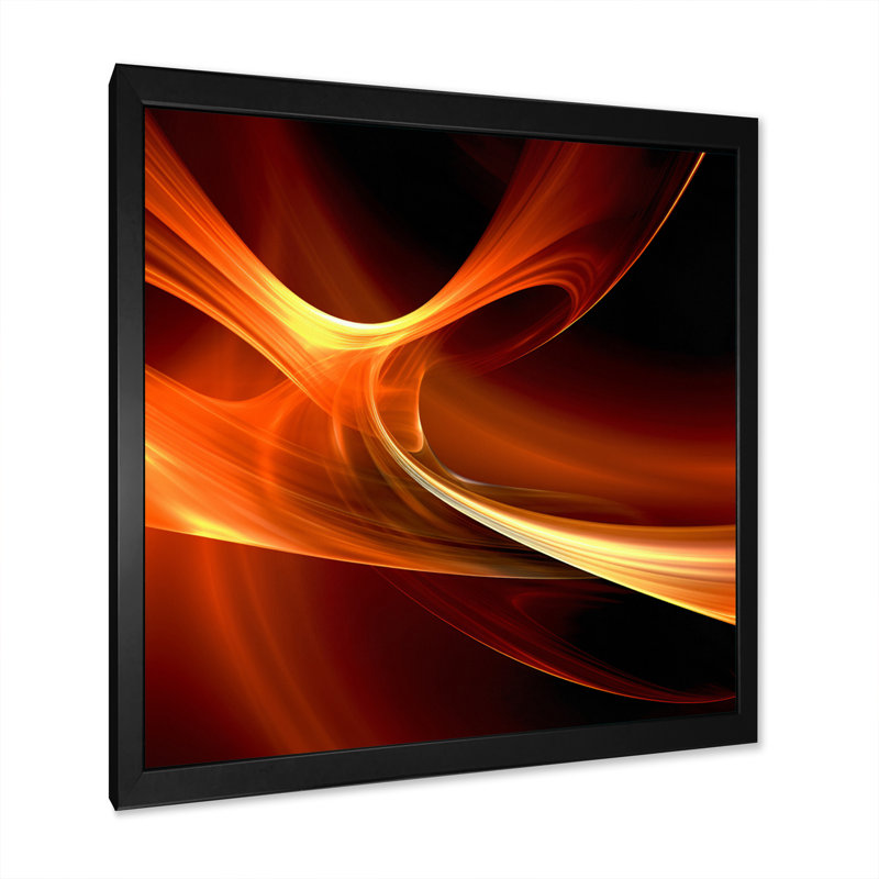 " Orange Abstract Warm Fractal Design IX ", 32" H x 24" W x 1" D, Black Single Picture Framed