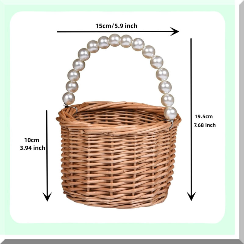 Lightweight Rattan Flower Basket with Pearl Handle