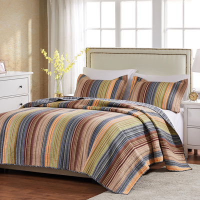Katy Stripe Cotton Reversible Quilt Set