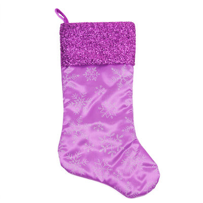 20" Iridescent Glittered Snowflake Christmas Stocking with Metallic Cuff